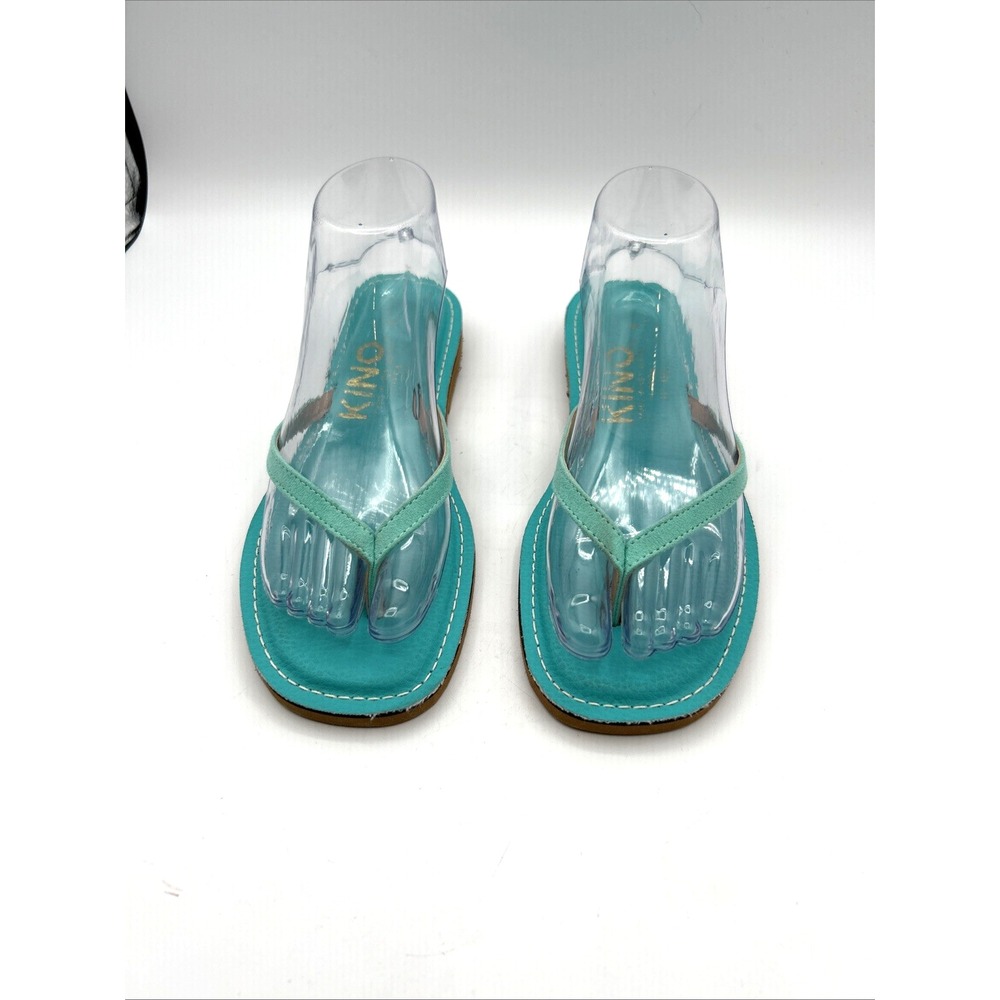 Kino Sandals Women 9 Turquoise Blue Leather Thong Flip Flop Key West Boho Casual